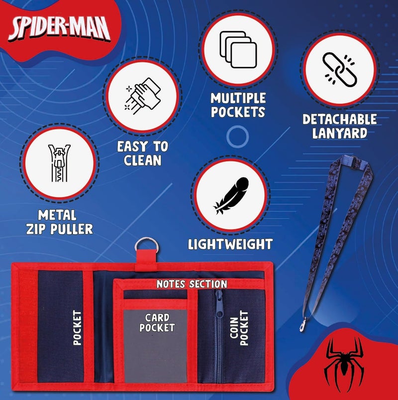 MARVEL Spiderman Boys Wallet 3 PC Keychain and Lanyard Set - Canvas Wallets with Zipped Coin holder and Card Slots. - Image 4